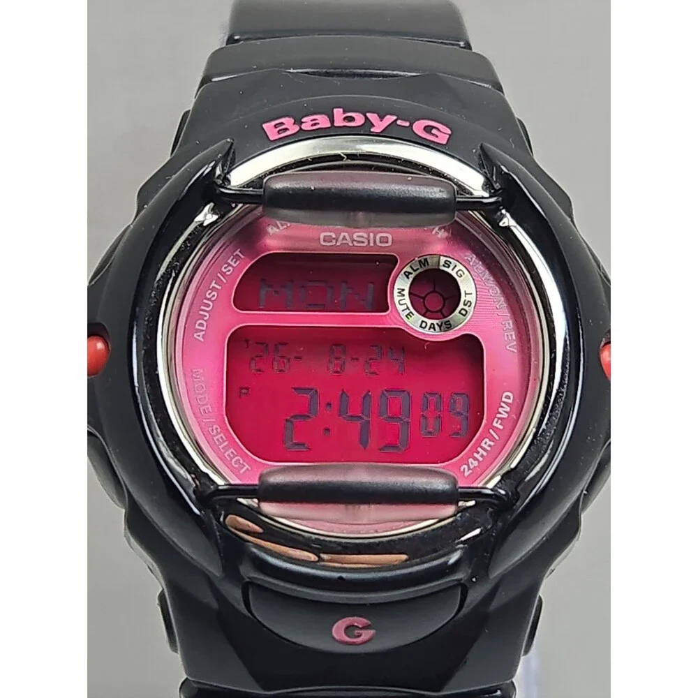 Casio Baby G Womens Black Pink Digital Alarm 43mm Watch Y2K LCD New Battery